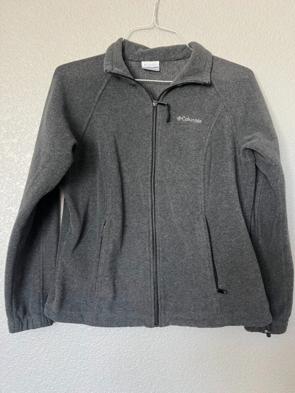 Columbia Logo Gray Full Zip Fleece Jacket Coat Size Medium